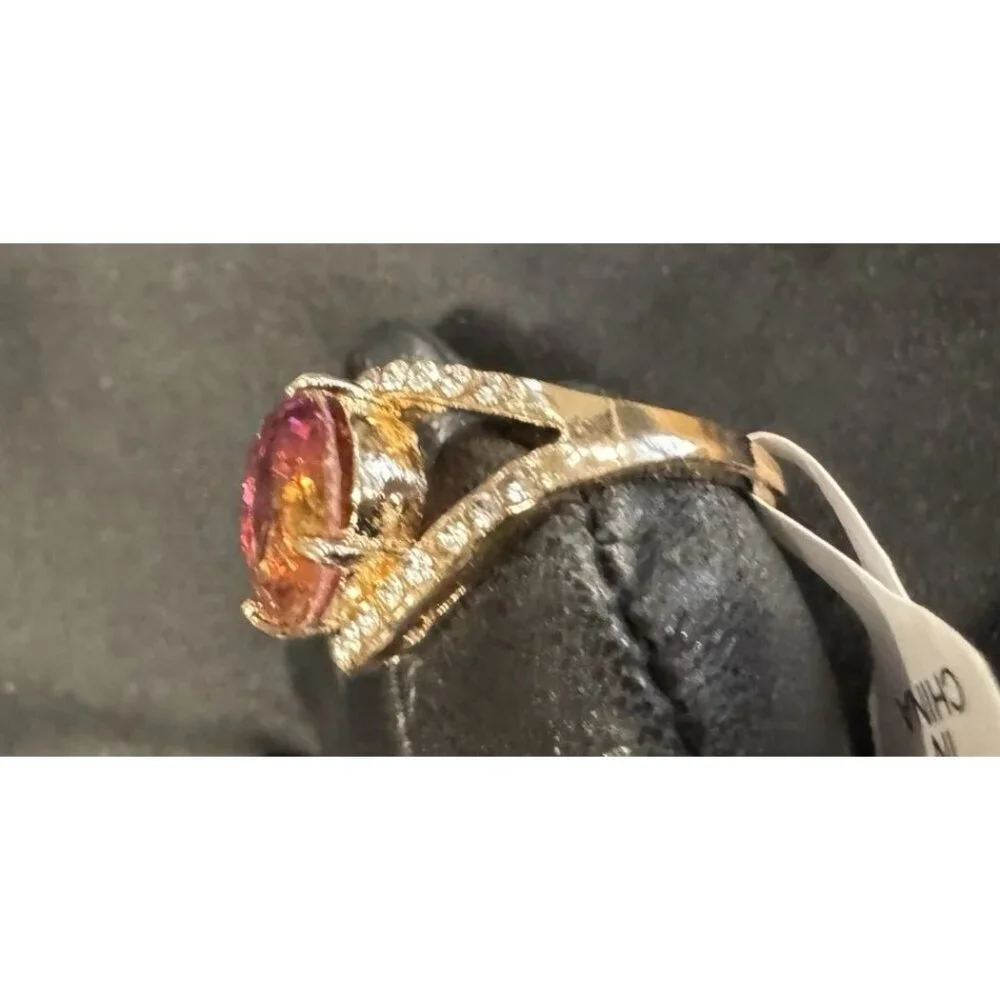 NEW Fashion CZ Moissanite Pink Amber Gold Ring Women 18 US 8